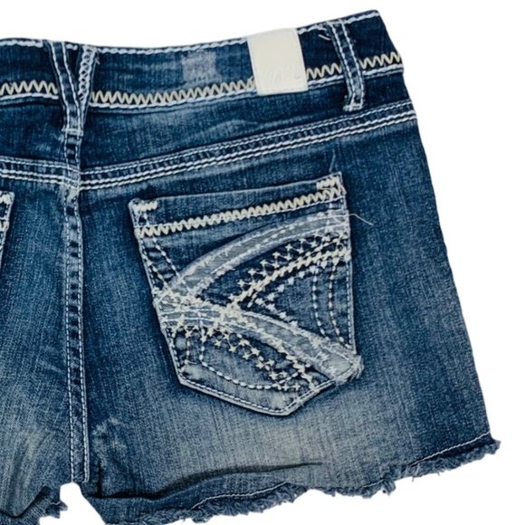 Maurices Bandana Jean Shorts Sz 7/8 Blue Bootie Embroidered Pocket Stretch Short - Picture 5 of 13
